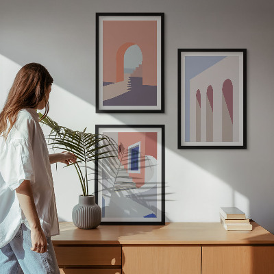 Tavelset ovanför soffa Minimalistiska arkitektoniska illustrationer