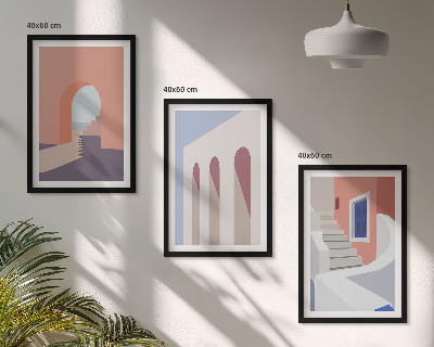 Tavelset ovanför soffa Minimalistiska arkitektoniska illustrationer