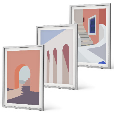 Tavelset ovanför soffa Minimalistiska arkitektoniska illustrationer