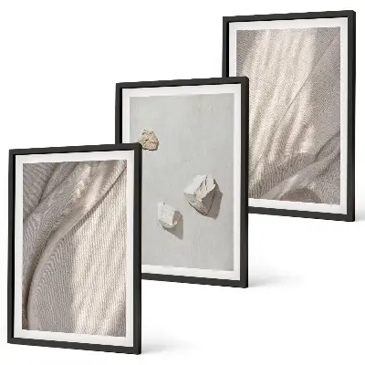 Tavelvägg med ramar närbilder av texturer i boho-stil