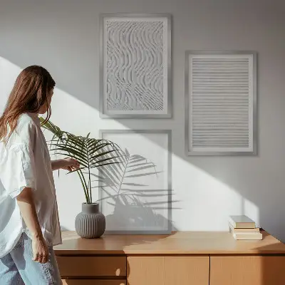 Ljusa sandmönsterstrukturer set om 3 tavlor