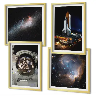 Tavelvägg med 4 tavlor astronauter som landar på månen