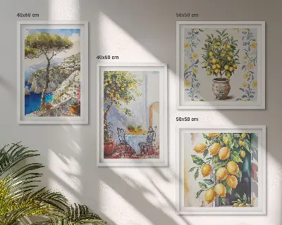 Citronträd vid havet tavlor i set om 4 stycken