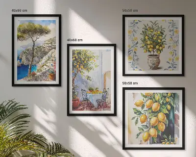 Citronträd vid havet tavlor i set om 4 stycken