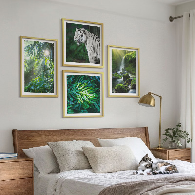 Tavelvägg med 4 tavlor Djungelvit tigervattenfall