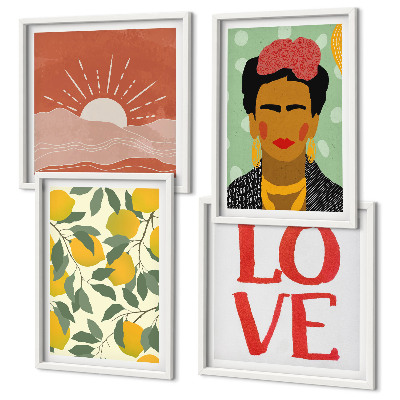 Set om 4 tavlor Citroner inskription kärlekslandskap Frida