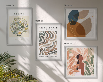 Tavelvägg ovanför soffa Boho estetiska pastellfärgade posters