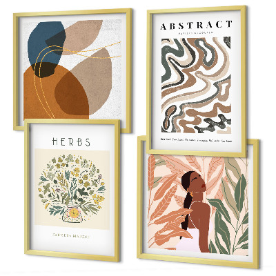 Tavelvägg ovanför soffa Boho estetiska pastellfärgade posters