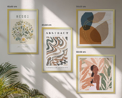 Tavelvägg ovanför soffa Boho estetiska pastellfärgade posters