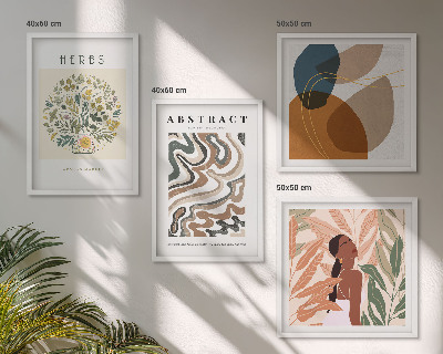 Tavelvägg ovanför soffa Boho estetiska pastellfärgade posters