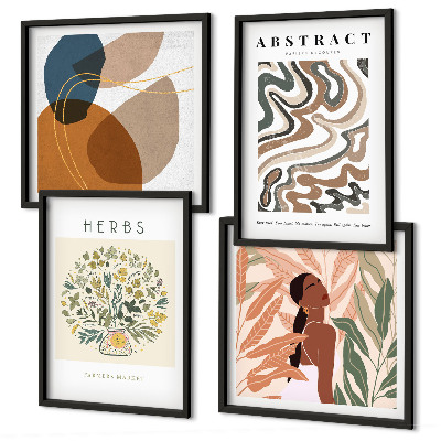 Tavelvägg ovanför soffa Boho estetiska pastellfärgade posters