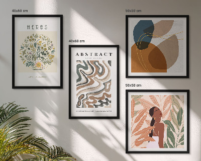 Tavelvägg ovanför soffa Boho estetiska pastellfärgade posters