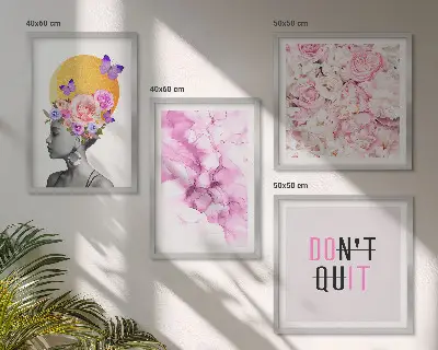 Blommor abstrakt porträtt av en kvinna set om 4 tavlor