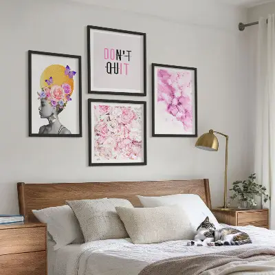 Blommor abstrakt porträtt av en kvinna set om 4 tavlor