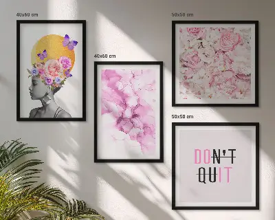 Blommor abstrakt porträtt av en kvinna set om 4 tavlor