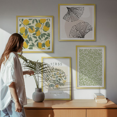 Tavelvägg ovanför soffa Citronörter och blad