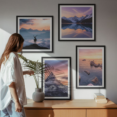 Set om 4 tavlor Landskap berg sjöar Jelen