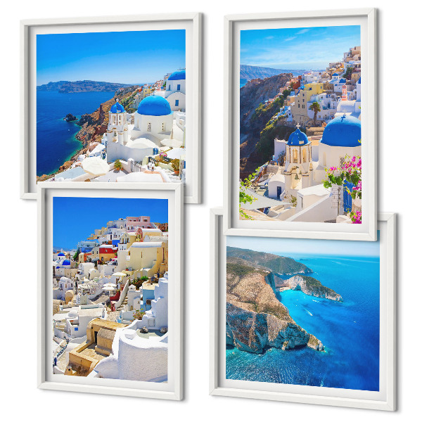 Tavelvägg ovanför soffa Arkitektoniskt landskap Oia Santorini Grekland