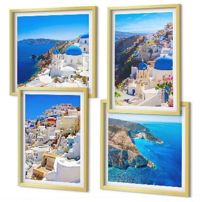 Tavelvägg ovanför soffa Arkitektoniskt landskap Oia Santorini Grekland