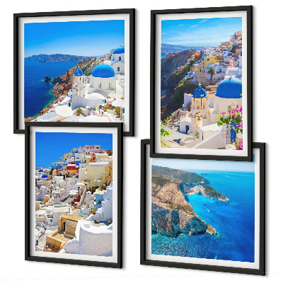 Tavelvägg ovanför soffa Arkitektoniskt landskap Oia Santorini Grekland