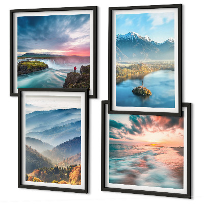 Tavelvägg ovanför soffa Bergslandskap vattenfall