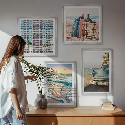 Tavelvägg med 4 tavlor Miami solnedgångsutsikt