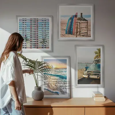Tavelvägg med 4 tavlor motiv av solnedgång i Miami