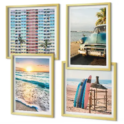 Tavelvägg med 4 tavlor motiv av solnedgång i Miami