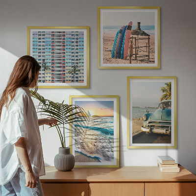 Tavelvägg med 4 tavlor Miami solnedgångsutsikt