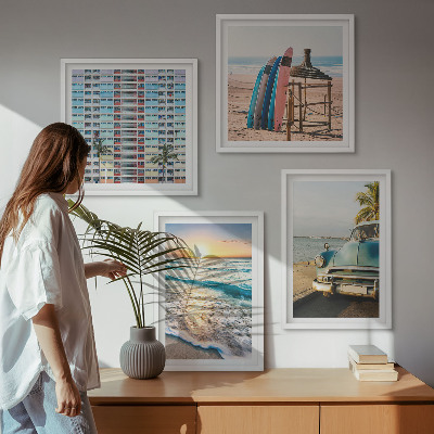 Tavelvägg med 4 tavlor Miami solnedgångsutsikt