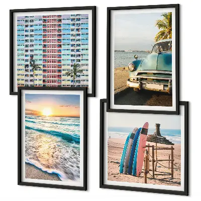 Tavelvägg med 4 tavlor motiv av solnedgång i Miami