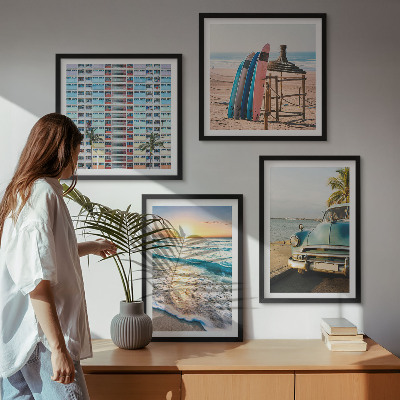 Tavelvägg med 4 tavlor Miami solnedgångsutsikt