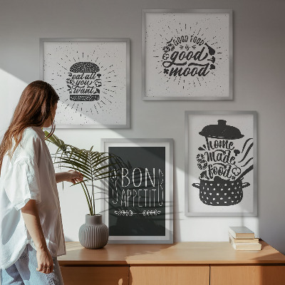 Tavelvägg ovanför soffa Grafik mat kulinariska slagord