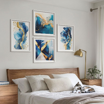 Tavelvägg ovanför soffa Blå abstrakta mönster