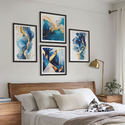 Tavelvägg ovanför soffa Blå abstrakta mönster