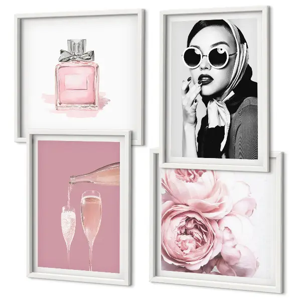 Tavelset med rosa motiv set om 4 tavlor