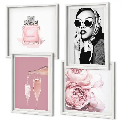 Tavelset med rosa motiv set om 4 tavlor