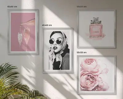 Tavelset med rosa motiv set om 4 tavlor