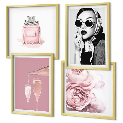 Tavelset med rosa motiv set om 4 tavlor