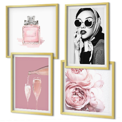 Set om 4 tavlor Snygga rosa accessoarer