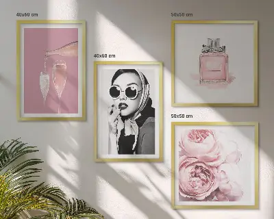 Tavelset med rosa motiv set om 4 tavlor