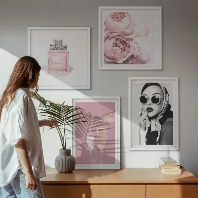 Tavelset med rosa motiv set om 4 tavlor