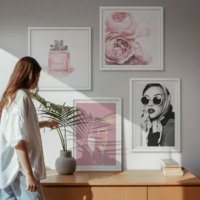 Set om 4 tavlor Snygga rosa accessoarer