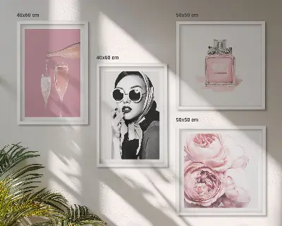 Tavelset med rosa motiv set om 4 tavlor