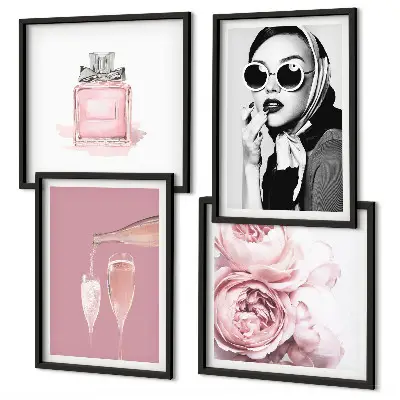 Tavelset med rosa motiv set om 4 tavlor