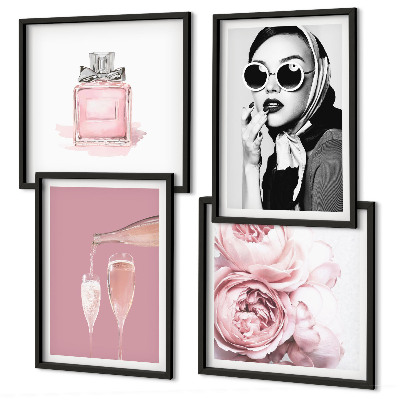 Set om 4 tavlor Snygga rosa accessoarer
