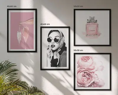 Tavelset med rosa motiv set om 4 tavlor