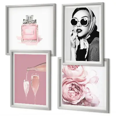 Tavelset med rosa motiv set om 4 tavlor