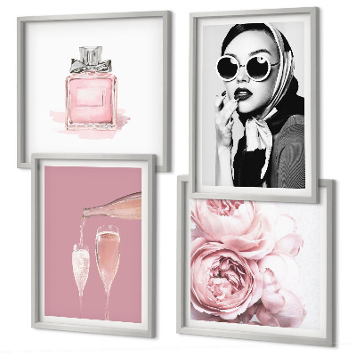 Set om 4 tavlor Snygga rosa accessoarer