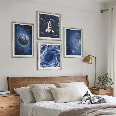Poster Jorden rymdstorm galax för tavelvägg ovanför soffa